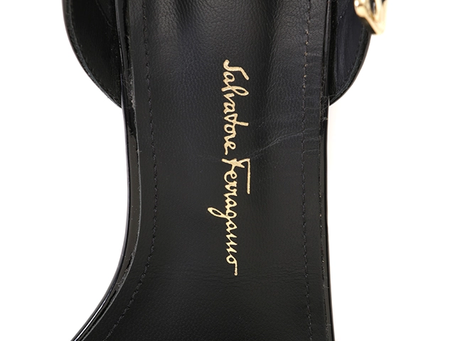 Salvatore Ferragamo サルヴァトーレフェラガモ ヴァラウェッジソールサンダル レディース6 ブラック パテント 0741079 2148103853630 【432】