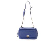 CHANEL　シャネル　マトラッセ チェーンショルダー　ブルー/GP　レザー