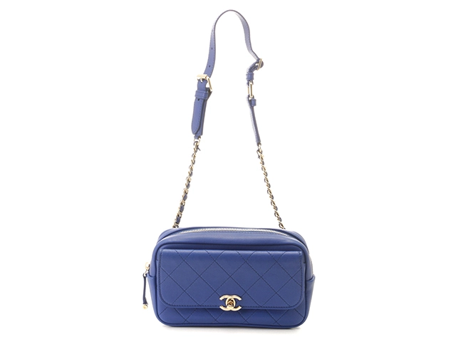 CHANEL　シャネル　マトラッセ チェーンショルダー　ブルー/GP　レザー