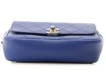 CHANEL　シャネル　マトラッセ チェーンショルダー　ブルー/GP　レザー