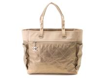 CHANEL 　シャネル　パリビアリッツ　トートMM　ゴールド/ベージュ/SV　PVC/キャンバス　【471】　Y