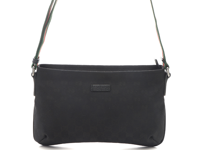 美品】GUCCI グッチ ショルダーバッグ GGキャンバス×レザー 黒