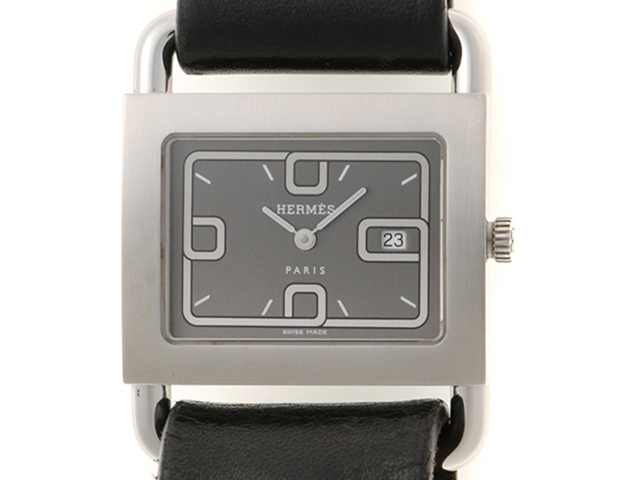 HERMES エルメス 腕時計 レディース バレニア BA1.510 ステンレススチール/カワ ブラック文字盤 クオーツ 【472】MN