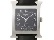 HERMES エルメス メンズ オートマチック Hウォッチ HH2.810 ブラック文字盤 SS/レザー□O刻印【472】HK