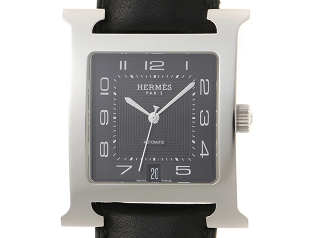 HERMES エルメス メンズ オートマチック Hウォッチ HH2.810 ブラック文字盤 SS/レザー□O刻印【472】HK