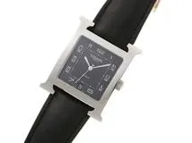 HERMES エルメス メンズ オートマチック Hウォッチ HH2.810 ブラック文字盤 SS/レザー□O刻印【472】HK