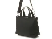 PRADA プラダ　ハンドバッグ　レザー　ナイロン　ブラック 美品PRADA プラダハンドバッグレザーナイロン三角ロゴブラック黒