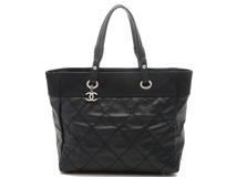 CHANEL シャネル トートバック パリビアリッツMM コーティングキャンバス/レザー ブラック/シルバー金具 A34209【472】YK