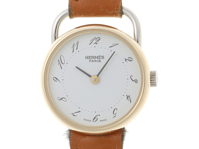 HERMES クォーツ腕時計 白レザー HERMES エルメス 時計 アルソー クオーツ レディース GP/SS/革