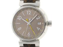 LOUIS VUITTON ルイヴィトン タンブール GMT Q1132 SS革 自動巻き メンズ ブロンズ文字盤【430】2148103859212