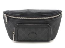 GUCCI　グッチ　GGスプリーム　ボディバッグ　ブラック／グレー　ＰＶＣ／レザー　【471】　Y