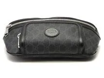 【極美品 剥がれなし】グッチ ボディバッグ GGスプリーム PVC レザー GUCCI グッチ GGスプリーム ボディバッグ ブラック／グレー