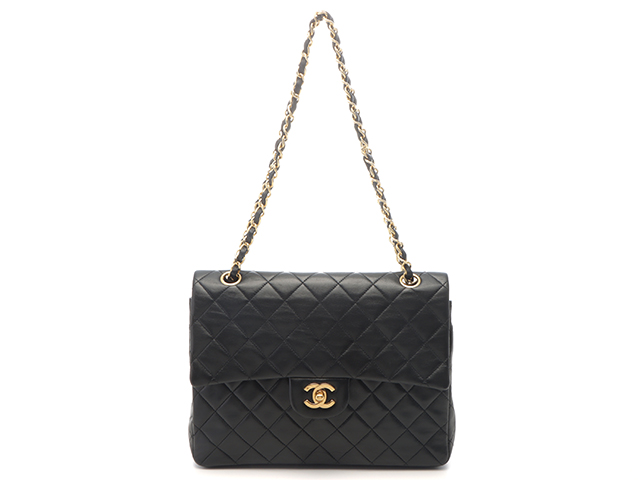シャネル マトラッセ Wフラップ ショルダーバッグ 25 黒 ゴールド金具 CHANEL シャネル マトラッセWフラップ25 Wチェーンショルダー