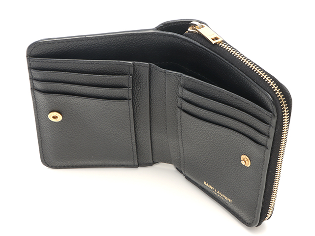 正規店買付【サンローラン】グレインレザー ブラック お財布 Saint Laurent サンローラン コンパクトジップウォレット
