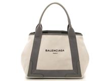 BALENCIAGA バレンシアガ ハンドバッグ ネイビーカバスS ホワイト/グレー キャンバス/レザー 339933【472】YY