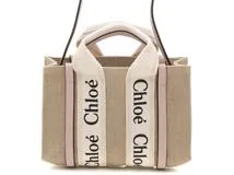 Chloé クロエ WOODY ミニトートバッグ セメントピンク リネン