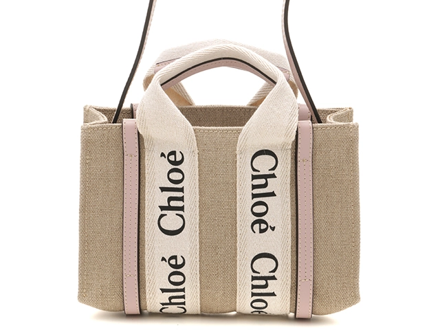 Chloé セメントピンク トートバッグ Chloé クロエ WOODY ミニトートバッグ セメントピンク リネン