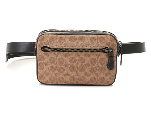 極美品 COACHコーチ 黒 ウエストポーチ シグネチャー キャンバス