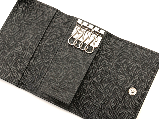 SAINT LAURENT ブラックレザー キーケース SAINT LAURENT サンローラン 6連キーケース ブラック GP レザー