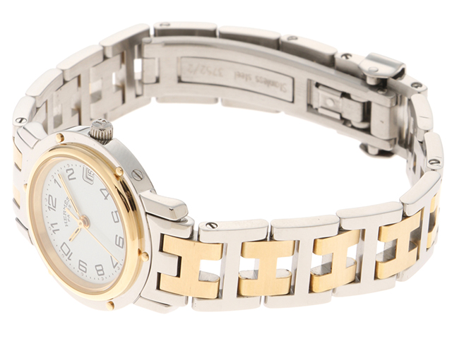 すずめっこ HERMES　CL4.221　エルメス　クリッパー　ホワイト HERMES エルメス クリッパーコンビ クォーツ レディース GP/SS