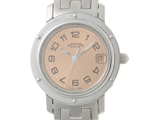 191-10☆美品☆ HERMES クリッパー CL4.210 ピンク 文字盤 HERMESクリッパーナクレCL4.210White/Pinkシェル