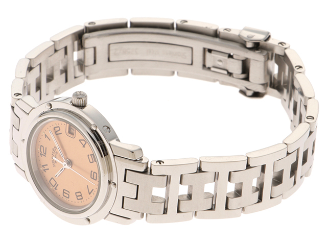 HERMES エルメス クリッパー CL4.210 ステンレス ピンク文字盤