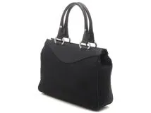 【美品】BVLGARI ブルガリ　ブラックレザー　ロゴプレートハンドバッグ BVLGARI ブルガリ ロゴマニア ハンドバッグ キャンバス/レザー