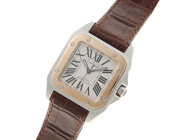 Cartier  カルティエ　サントス 100MM　W20107X7　SS/カワ　シルバー　メンズ　自動巻き2148103866098【432】