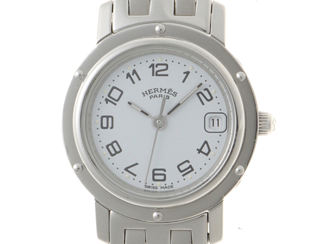 61-1☆美品☆ HERMES クリッパー CL4.210 腕時計 白文字盤 HERMES エルメス 腕時計 クリッパー CL4.210 クォーツ ホワイト