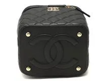 CHANEL ヴァニティ ショルダーバッグ 黒 キャビア 限定ロゴ CHANEL シャネル 縦型スモールバニティ チェーンショダーバッグ