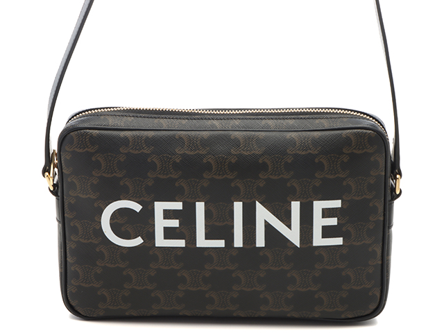 鑑定済CELINE ショルダーバッグ CELINE セリーヌ トリオンフ ショルダーバッグ ブラック PVC