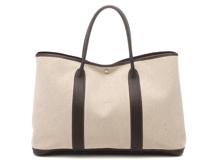 HERMES エルメス トートバッグ ガーデンパーティMM ナチュラル/ダークブラウン/シルバー金具 キャンバス/カーフ □I刻印(2005年頃)【472】YY