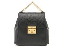 GUCCI 黒 レザー リュック バックパック GUCCI グッチ リュック パドロック マイクログッチシマバック
