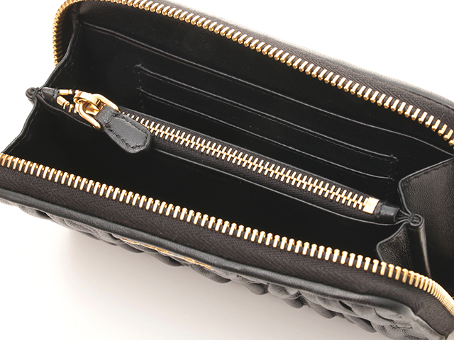 PRADA プラダ ナッパゴーフル ラウンド財布 ブラック レザー 1ML157