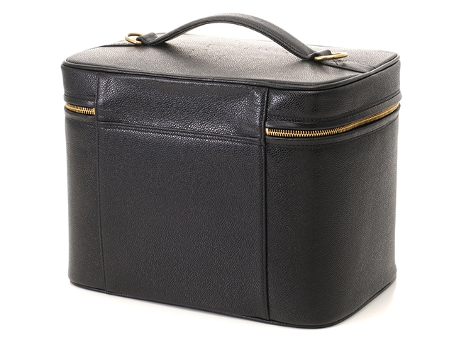 CHANEL シャネル ココマーク 2way横型バニティ ブラック/ゴールド金具 キャビア【431】Y