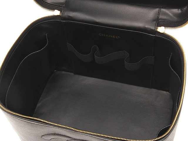 CHANEL シャネル ココマーク 2way横型バニティ ブラック/ゴールド金具 キャビア【431】Y