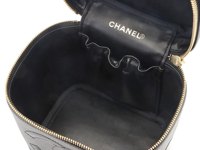 CHANEL シャネル バニティバッグ 縦型バニティ ブラック/ゴールド金具 キャビア A01998【472】YY