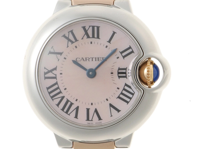 Cartier カルティエ 腕時計 2012年並行品 バロンブルー 28mm W6920034 K18ピンクゴールド/スティール ピンクシェル文字盤 クォーツ【472】SJ