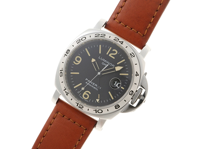 PANERAI パネライ 腕時計 1999年並行品 ルミノールGMT PAM00023 ステンレススティール/革 ブラック文字盤 自動巻き【472】SJ