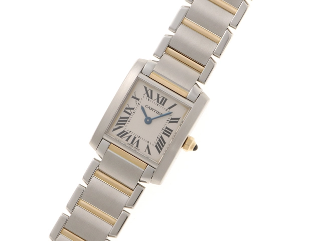 Cartier カルティエ タンクフランセーズSM W51007Q4 K18/SS ホワイト文字盤 女性用クオーツ時計【473】