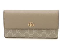 GUCCI 　グッチ　ZIP長財布　ダブルＧ　スプリーム　フラップロングウォレット　ベージュ　ＰＶＣ　コーティング　キャンバス　レザー【471】AY