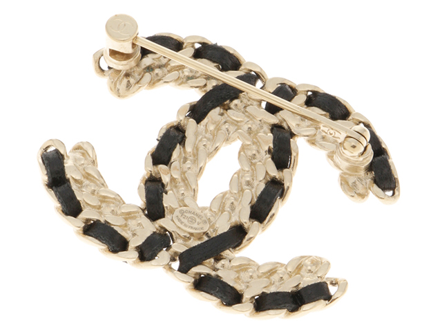 CHANEL シャネル ココマーク ブローチ ブラック/GP レザー/GP