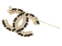 CHANEL シャネル ココマーク ブローチ ブラック/GP レザー/GP