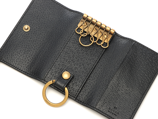 【美品】GUCCI グッチ　黒 レザー キーケース　6連　フック付 GUCCI グッチ ダブルGG 6連キーケース ブラック GP レザー