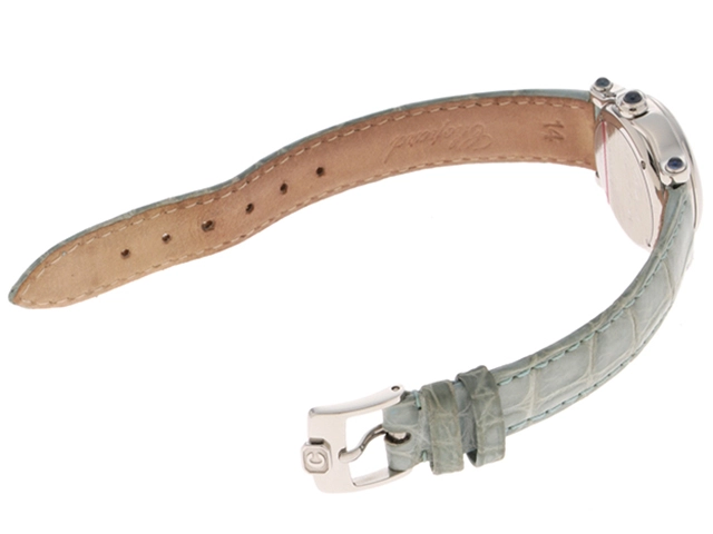 Chopard　ショパール　ハッピースポーツ　27/8245-23　ステンレススチール　レザーベルト　ホワイト文字盤　クォーツ　レディース　腕時計　K