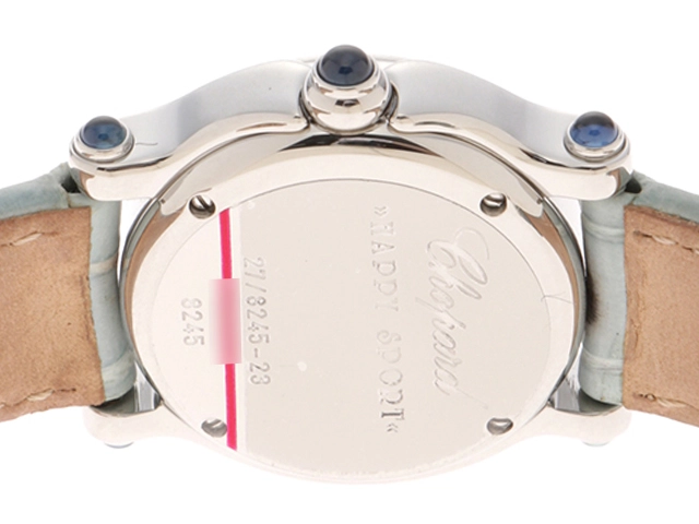 Chopard　ショパール　ハッピースポーツ　27/8245-23　ステンレススチール　レザーベルト　ホワイト文字盤　クォーツ　レディース　腕時計　K