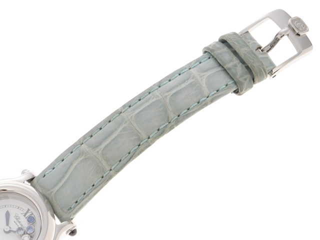 Chopard　ショパール　ハッピースポーツ　27/8245-23　ステンレススチール　レザーベルト　ホワイト文字盤　クォーツ　レディース　腕時計　K