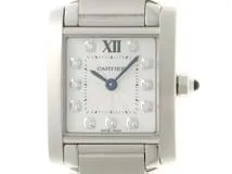Cartier　カルティエ　時計　タンクフランセーズSM　WE110006　日本限定　ダイヤインデックス　シルバー文字盤　ギョーシェ彫り　ステンレススチール　クォーツ　レディース