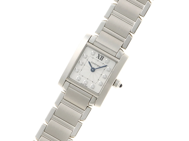 Cartier カルティエ 時計 タンクフランセーズSM WE110006 日本限定 ダイヤインデックス シルバー文字盤 ギョーシェ彫り ステンレススチール クォーツ レディース