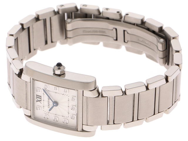 Cartier カルティエ 時計 タンクフランセーズSM WE110006 日本限定 ダイヤインデックス シルバー文字盤 ギョーシェ彫り ステンレススチール クォーツ レディース